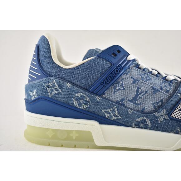 Louis Vuitton Blue Denim Monogram LV Logo Low Top Trainer Sneaker UK 9 US 10 11 - Picture 4 of 13